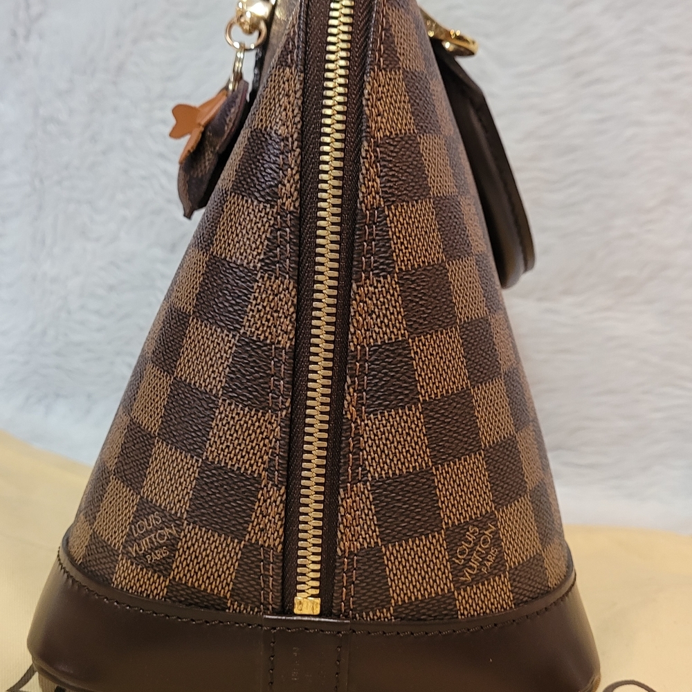 Authentic Louis Vuitton Damier Ebene Coated Canvas Leather Alma PM Satchel Bag - Picture 4 of 16